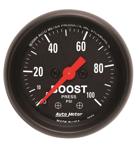Autometer 2618 Boost Gauge, Z Series, 0-100 psi, Mechanical, Analog, 2-1/16 in Diameter, Black Face, Each