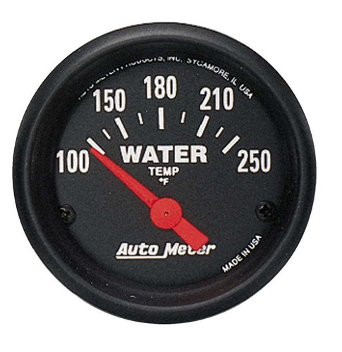 Autometer 2635 Water Temperature Gauge, Z-Series, 100-250 Degree F, Electric, Analog, Short Sweep, 2-1/16 in Diameter, Black Face, Each