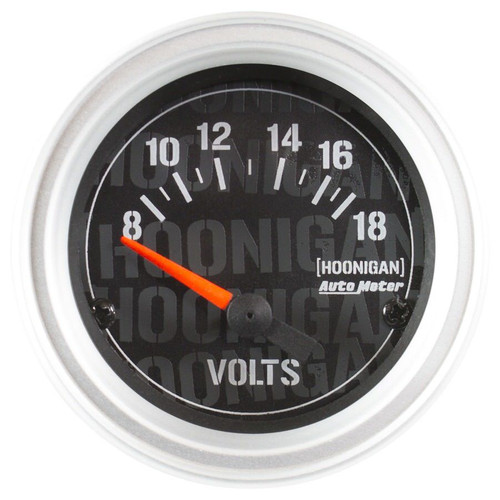 Autometer 4391-09000 Voltmeter, Hoonigan Ultra-Lite, 8-18V, Electric, Analog, Short Sweep, 2-1/16 in Diameter, Black Face, Each