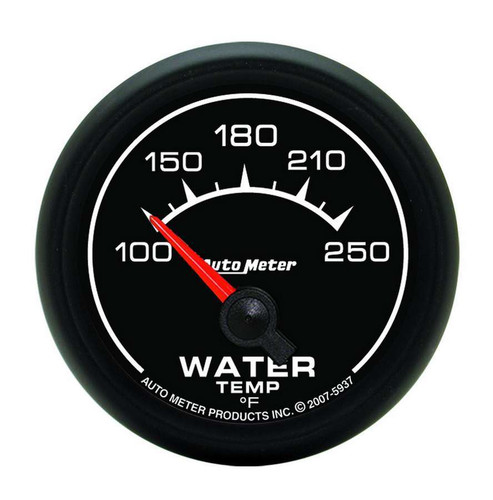 Autometer 5937 Water Temperature Gauge, ES, 100-250 Degree F, Electric, Analog, Short Sweep, 2-1/16 in Diameter, Black Face, Each