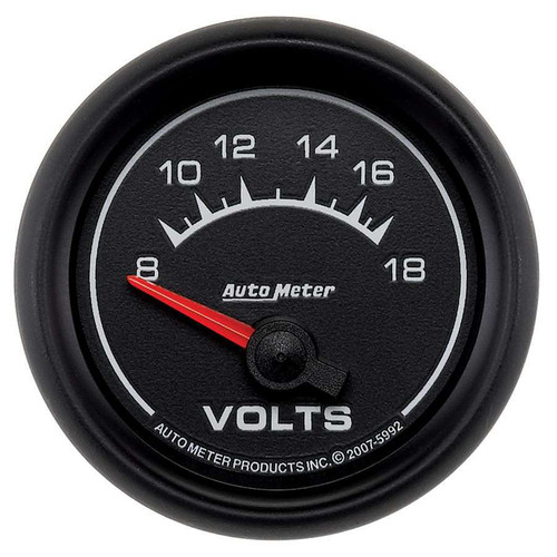 Autometer 5992 Voltmeter, ES, 8-18V, Electric, Analog, Short Sweep, 2-1/16 in Diameter, Black Face, Each