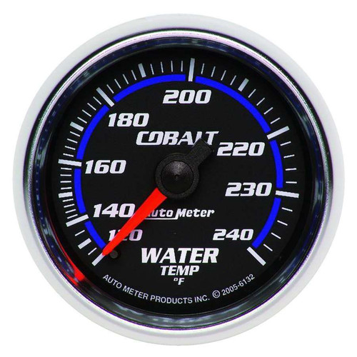 Autometer 6132 Water Temperature Gauge, Cobalt, 120-240 Degree F, Mechanical, Analog, Full Sweep, 2-1/16 in Diameter, Black Face, Each