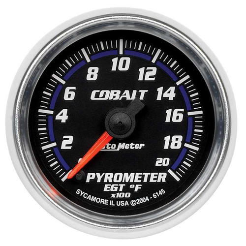 Autometer 6145 EGT Gauge, Cobalt, 0-2000 Degree F, Electric, Analog, Full Sweep, 2-1/16 in Diameter, Black Face, Each