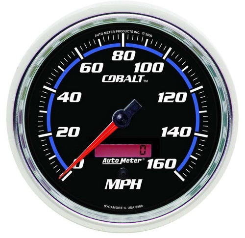 Autometer 6289 Speedometer, Cobalt, 160 MPH, Electric, Analog, 5 in Diameter, Programmable, Black Face, Each