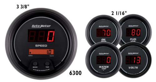 Autometer 6300 Gauge Kit, Sport-Comp, Digital, Oil Pressure / Fuel Level / Speedometer / Voltmeter / Water Temperature, Black Face, Kit