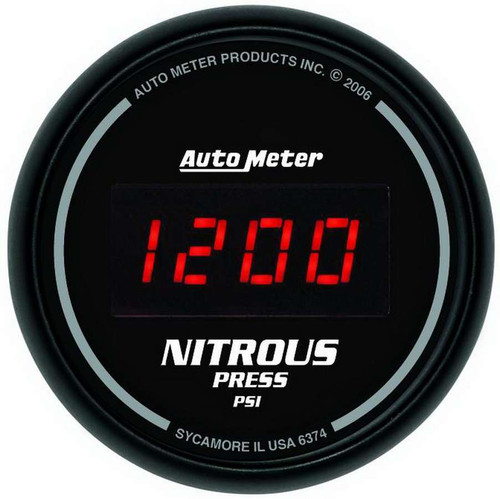 Autometer 6374 Nitrous Pressure Gauge, Sport-Comp, 0-1600 psi, Electric, Digital, 2-1/16 in Diameter, Black Face, Each