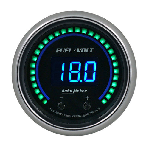 Autometer 6709-CB Combination Gauge, Cobalt Elite, Digital, Electric, Fuel Level / Voltmeter, 2-1/16 in Diameter, Black Face, Each