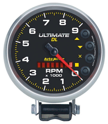 Autometer 6896 Tachometer, Ultimate DL, 9000 RPM, Electric, Analog, 5 in Diameter, Pedestal Mount, Playback, Black Face, Each