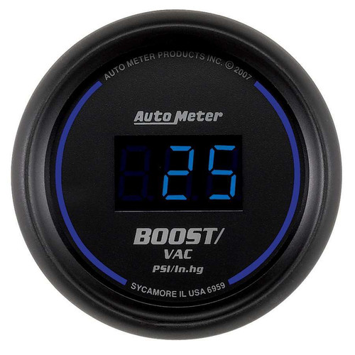 Autometer 6959 Boost / Vacuum Gauge, Cobalt, 30 in HG-30 psi, Electric, Digital, 2-1/16 in Diameter, Black Face, Each