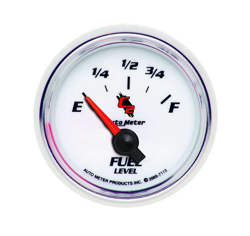 Autometer 7113 Fuel Level Gauge, C2, 0-90 ohm, Electric, Analog, Short Sweep, 2-1/16 in Diameter, White Face, Each