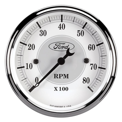 Autometer 880088 Tachometer, Ford Masterpiece, 8000 RPM, Electric, Analog, 3-1/8 in Diameter, Ford Logo, Dash Mount, White / Gray Face, Each