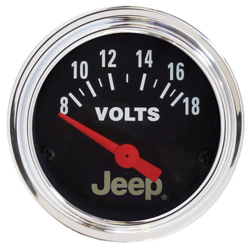 Autometer 880242 Voltmeter, Jeep, 8-18V, Electric, Analog, Short Sweep, 2-1/16 in Diameter, Jeep Logo, Black Face, Each