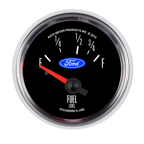 Autometer 880820 Fuel Level Gauge, Ford, 73-10 ohm, Electric, Analog, Short Sweep, 2-1/16 in Diameter, Ford Logo, Black Face, Each