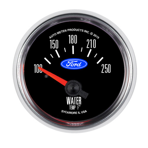 Autometer 880822 Water Temperature Gauge, 100-250 Degree F, Electric, Analog, Short Sweep, 2-1/16 in Diameter, Ford Logo, Black Face, Each