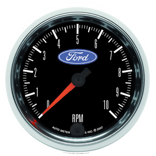 Autometer 880826 Tachometer, Ford, 10000 RPM, Electric, Analog, 3-3/8 in Diameter, Dash Mount, Ford Logo, Black Face, Each