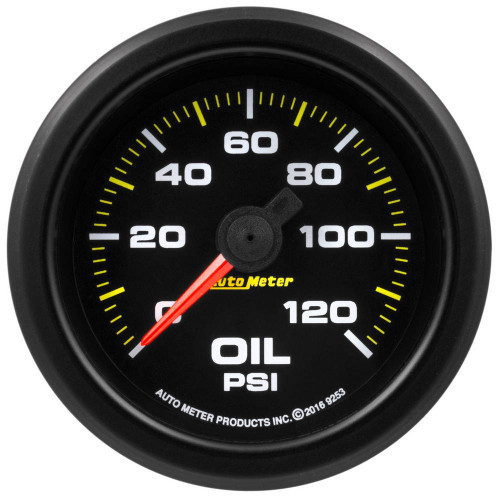 Autometer 9253 Oil Pressure Gauge, Stepper Motor, 0-120 psi, Electric, Analog, Full Sweep, 2-1/16 in Diameter, Black Face, Each