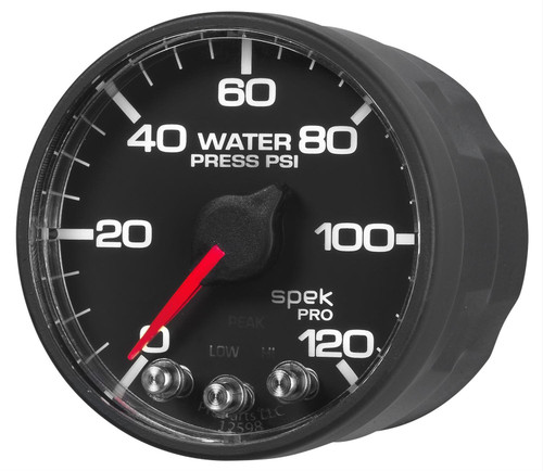 Autometer P345328 Water Pressure Gauge, Spek-Pro, Stepper Motor, 0-120 psi, Electric, Analog, Full Sweep, 2-1/16 in Diameter, Black Face, Each