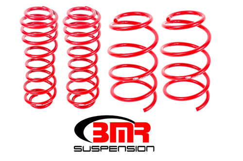 BMR Suspension SP068R Suspension Spring Kit, 1-1/2 in Lowering, 4 Coil Springs, Red Powder Coat, Ford Mustang 2005-14, Kit