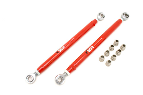 BMR Suspension TCA020R Trailing Arm, Tubular, Lower, Adjustable, Spherical Rod Ends, Steel, Red Powder Coat, Ford Mustang 2005-14, Pair