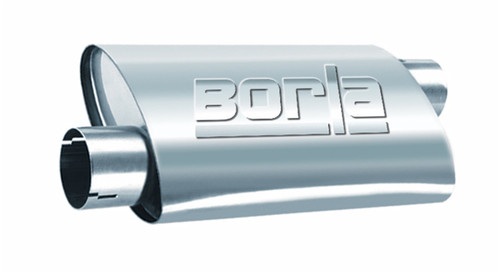 Borla 40358 Muffler, ProXS, 2-1/2 in Center Inlet, 2-1/2 in Offset Outlet, 14 x 4 x 9-1/2 in Oval Body, 18 in Long, Stainless, Natural, Universal, Each