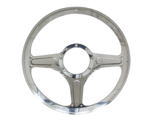 Billet Specialties 30103 Steering Wheel, Street Lite, 14 in Diameter, 2 in Dish, 3-Spoke, Milled Finger Notches, Billet Aluminum, Polished, Each