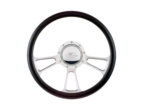 Billet Specialties 30425 Steering Wheel, Vintec, 14 in Diameter, 2 in Dish, 3-Spoke, Milled Finger Notches, Billet Aluminum, Polished, Each