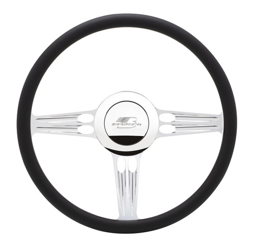 Billet Specialties 34120 Steering Wheel, Hollowpoint, 15-1/2 in Diameter, 2 in Dish, 3-Spoke, Milled Finger Notches, Aluminum, Polished, Each