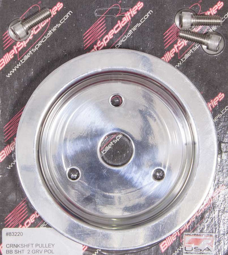 Billet Specialties 83220 Crankshaft Pulley, V-Belt, 2 Groove, 6.438 in Diameter, Billet Aluminum, Polished, Short Water Pump, Big Block Chevy, Each