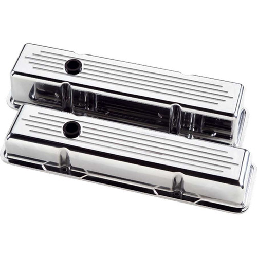 Billet Specialties 95220 Valve Cover, Tall, Baffled, Breather Hole, Grommets, Billet Aluminum, Polished, Small Block Chevy, Pair