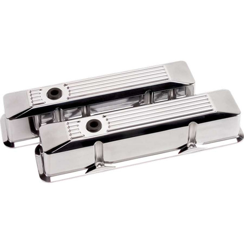 Billet Specialties 95620 Valve Cover, Tall, Baffled, Breather Hole, Grommets, Billet Aluminum, Polished, Small Block Chevy, Pair