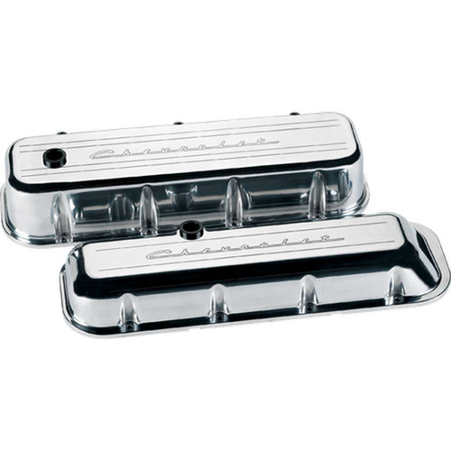 Billet Specialties 96023 Valve Cover, Stock Height, Baffled, Breather Hole, Grommets, Chevrolet Logo, Billet Aluminum, Polished, Big Block Chevy, Pair
