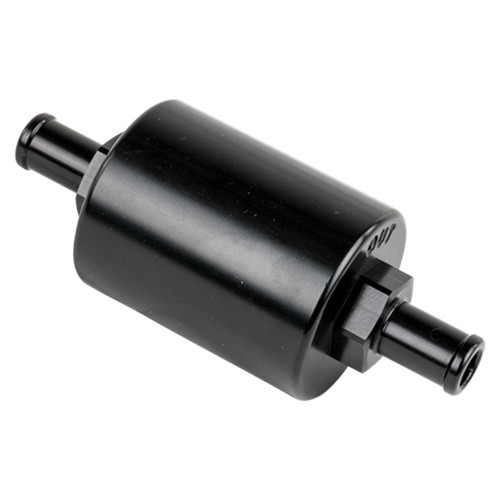 Billet Specialties BLK42130 Fuel Filter, In-Line, 40 Micron, Stainless Element, 3/8 in Hose Barb to 3/8 in Hose Barb, Aluminum, Black Anodized, Each