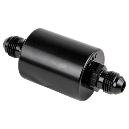Billet Specialties BLK42230 Fuel Filter, In-Line, 40 Micron, Stainless Element, 6 AN Male to 6 AN Male, Aluminum, Black Anodized, Each