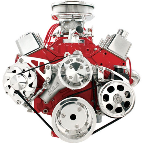 Billet Specialties FM2121PC Pulley Kit, Conversion, 6-Rib Serpentine, Billet Aluminum, Polished, Long Water Pump, Small Block Chevy, Kit