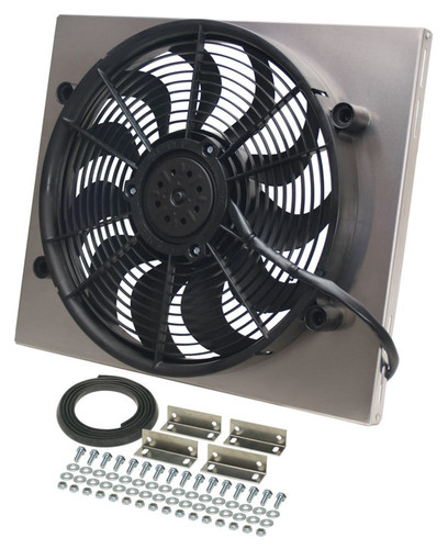 Derale 16821 Electric Cooling Fan, HO RAD, 17 in Fan, Puller, 2400 CFM, 12V, Curved Blade, 17-5/8 x 20-3/4 in, 3 in Thick, Aluminum Shroud, Plastic, Kit