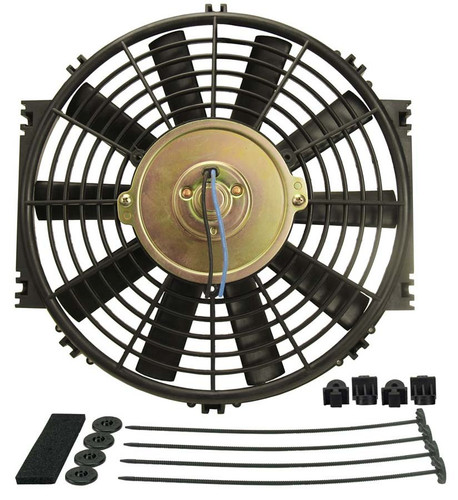 Derale 16910 Electric Cooling Fan, 10 in Fan, Push / Pull, 500 CFM, Straight Blade, 11-1/4 x 11 in, 2-3/8 in Thick, Plastic, Each