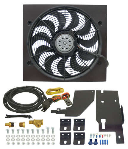 Derale 20161 Electric Cooling Fan, Direct Fit, 17 in Fan, Puller, 2400 CFM, 12V, Curved Blade, Steel Shroud, Plastic, Jeep Wrangler YJ / TJ 1986-2006, Kit