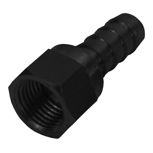 Derale 98200 Fitting, Hose End, Straight, 3/8 in Hose Barb to 6 AN Female, Swivel, Aluminum, Black Anodized, Each