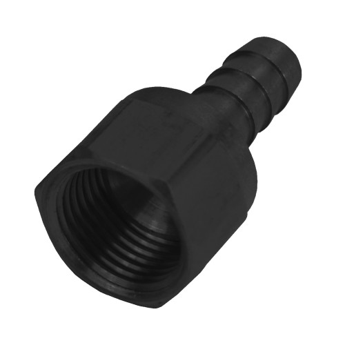 Derale 98201 Fitting, Hose End, Straight, 3/8 in Hose Barb to 8 AN Female, Swivel, Aluminum, Black Anodized, Each