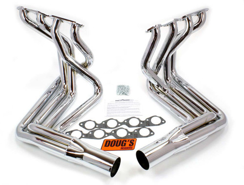 Dougs Headers D381-C Headers, SideMount, 2-1/8 in Primary, 4 in Collector, Steel, Chrome, Big Block Chevy, Chevy Corvette 1963-82, Pair