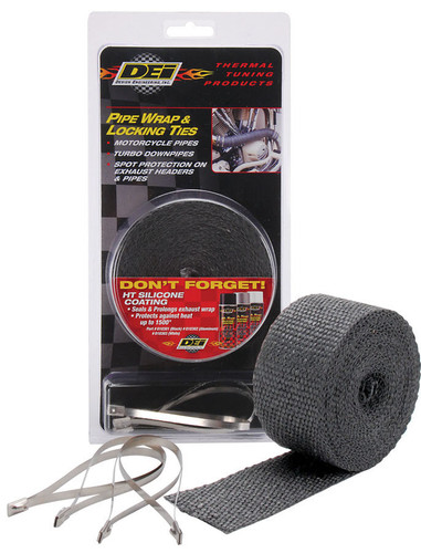 Design Engineering 10119 Exhaust Wrap, 2 in Wide, 25 ft Roll, Stainless Locking Ties, Woven Fiberglass, Black, Each