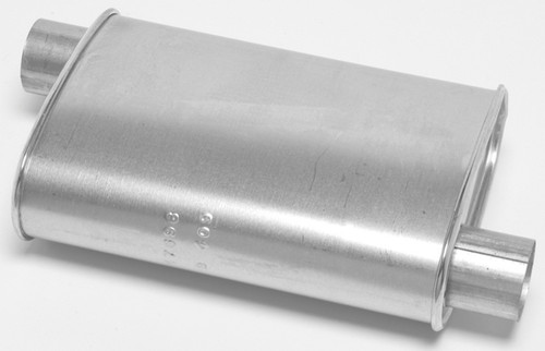 Dynomax 17714 Muffler, Thrush Turbo, 2-1/4 in Offset Inlet, 2-1/4 in Offset Outlet, 14 x 4-1/4 x 9-3/4 in Oval, 18-1/2 in Long, Steel, Aluminized, Universal, Each