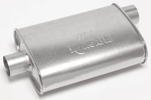 Dynomax 17733 Muffler, Super Turbo, 2-1/2 in Offset Inlet, 2-1/2 in Center Outlet, 14 x 4-1/4 x 9-3/4 in Oval, 18-1/2 in Long, Steel, Aluminized, Universal, Each