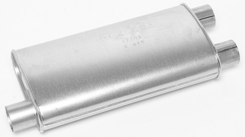 Dynomax 17739 Muffler, Super Turbo, 2-1/2 in Offset Inlet, Dual 2-1/2 in Outlet, 19 x 4-1/4 x 9-3/4 in Oval, 24 in Long, Steel, Aluminized, GM F-Body 1982-97, Each