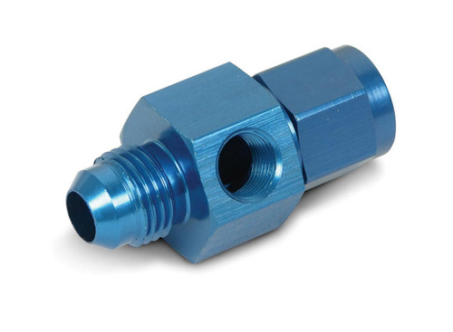 Earls 100199ERL Fitting, Gauge Adapter, Straight, 6 AN Male to 6 AN Female, 1/8 in NPT Gauge Port, Aluminum, Blue Anodized, Each