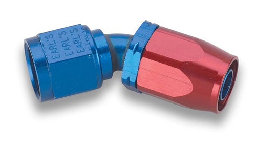 Earls 304612ERL Fitting, Hose End, Auto-Fit, 45 Degree, 12 AN Hose to 12 AN Female, Aluminum, Blue / Red Anodized, Each
