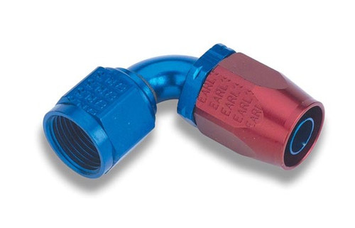 Earls 309112ERL Fitting, Hose End, Auto-Fit, 90 Degree, 12 AN Hose to 12 AN Female, Aluminum, Blue / Red Anodized, Each