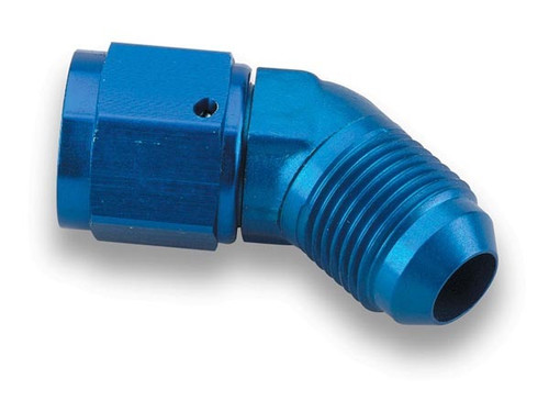 Earls 924104ERL Fitting, Adapter, 45 Degree, 4 AN Female Swivel to 4 AN Male, Aluminum, Blue Anodized, Each