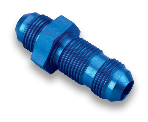 Earls 983203ERL Fitting, Bulkhead, Straight, 3 AN Male to 3 AN Male Bulkhead, Aluminum, Blue Anodized, Each