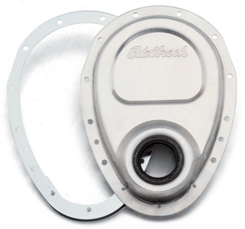 Edelbrock 4242 Timing Cover, 2-Piece, Gaskets / Hardware / Seal Included, Aluminum, Natural, Small Block Chevy / GM V6, Kit